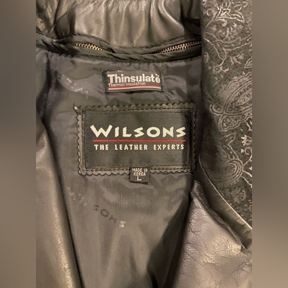 𝅺WOMEN’S Wilson’s Leather Embroidered floral Moto Black Jacket Vintage Size L - Picture 15 of 15